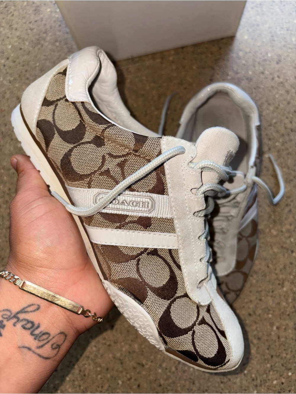 Coach Brown Signature Canvas Sneakers with White Trim